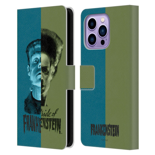Universal Monsters Frankenstein Half Leather Book Wallet Case Cover For Apple iPhone 14 Pro Max