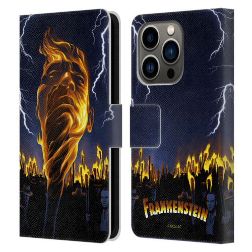 Universal Monsters Frankenstein Flame Leather Book Wallet Case Cover For Apple iPhone 14 Pro