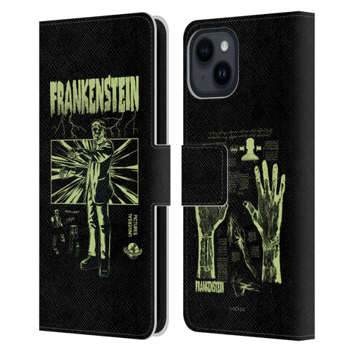 Universal Monsters Frankenstein Lightning Leather Book Wallet Case Cover For Apple iPhone 15