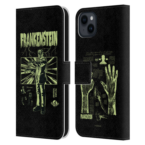 Universal Monsters Frankenstein Lightning Leather Book Wallet Case Cover For Apple iPhone 15 Plus