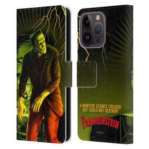 Universal Monsters Frankenstein Yellow Leather Book Wallet Case Cover For Apple iPhone 15 Pro