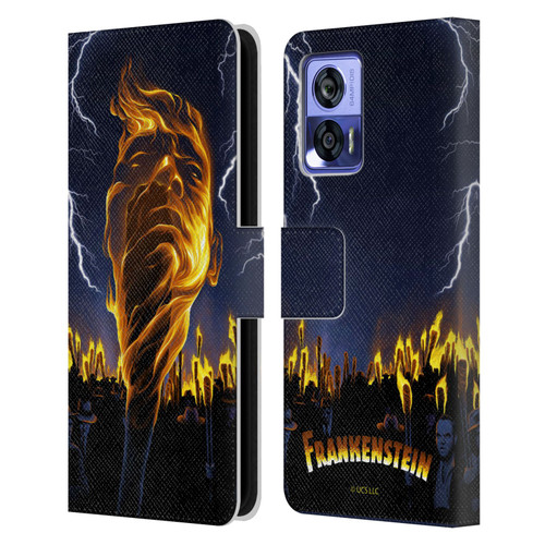 Universal Monsters Frankenstein Flame Leather Book Wallet Case Cover For Motorola Edge 30 Neo 5G