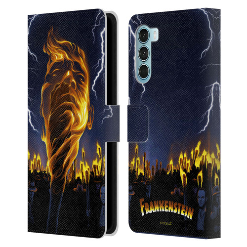 Universal Monsters Frankenstein Flame Leather Book Wallet Case Cover For Motorola Edge S30 / Moto G200 5G