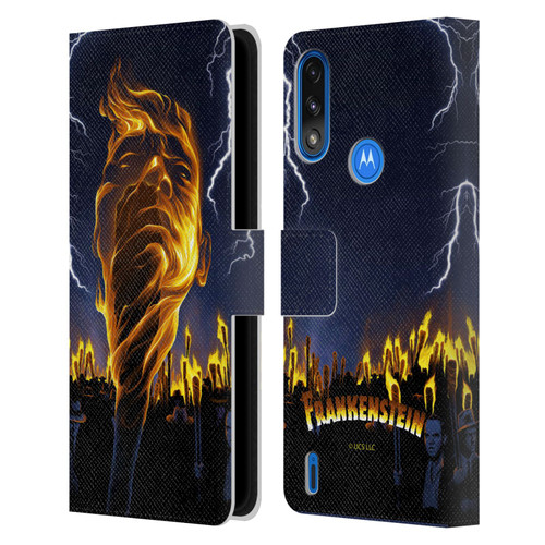 Universal Monsters Frankenstein Flame Leather Book Wallet Case Cover For Motorola Moto E7 Power / Moto E7i Power