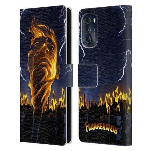 Universal Monsters Frankenstein Flame Leather Book Wallet Case Cover For Motorola Moto G (2022)