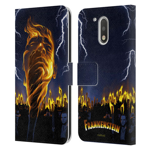 Universal Monsters Frankenstein Flame Leather Book Wallet Case Cover For Motorola Moto G41