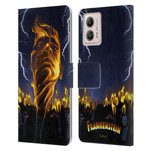 Universal Monsters Frankenstein Flame Leather Book Wallet Case Cover For Motorola Moto G53 5G