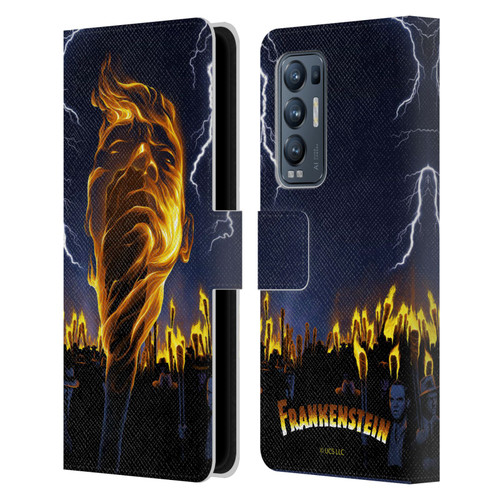 Universal Monsters Frankenstein Flame Leather Book Wallet Case Cover For OPPO Find X3 Neo / Reno5 Pro+ 5G