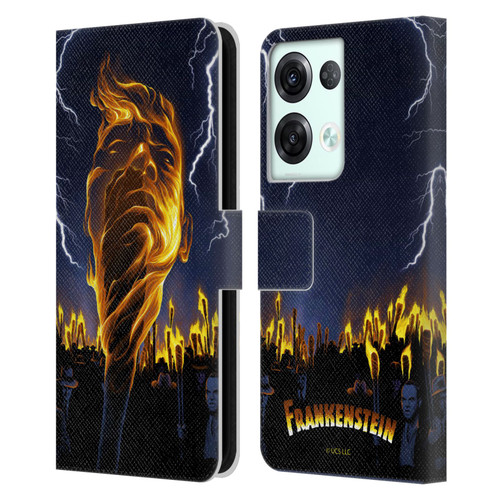 Universal Monsters Frankenstein Flame Leather Book Wallet Case Cover For OPPO Reno8 Pro