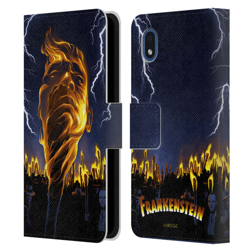 Universal Monsters Frankenstein Flame Leather Book Wallet Case Cover For Samsung Galaxy A01 Core (2020)