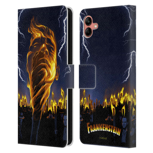 Universal Monsters Frankenstein Flame Leather Book Wallet Case Cover For Samsung Galaxy A04 (2022)