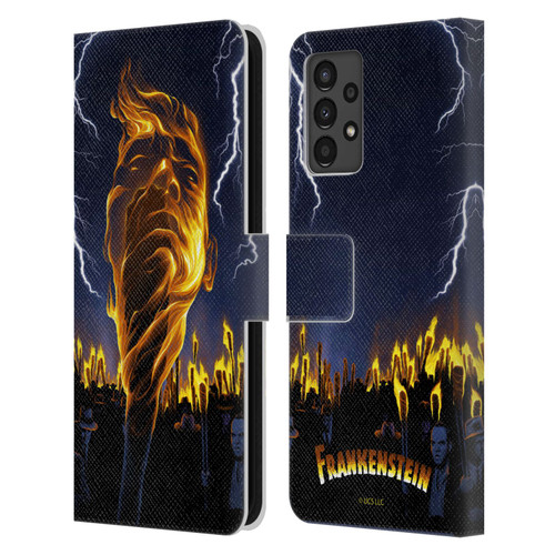 Universal Monsters Frankenstein Flame Leather Book Wallet Case Cover For Samsung Galaxy A13 (2022)