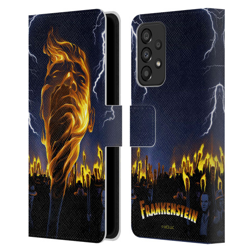 Universal Monsters Frankenstein Flame Leather Book Wallet Case Cover For Samsung Galaxy A33 5G (2022)