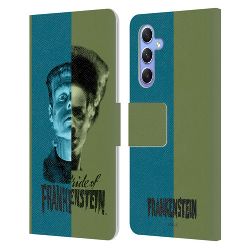 Universal Monsters Frankenstein Half Leather Book Wallet Case Cover For Samsung Galaxy A34 5G