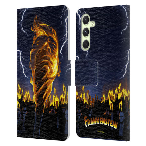 Universal Monsters Frankenstein Flame Leather Book Wallet Case Cover For Samsung Galaxy A54 5G