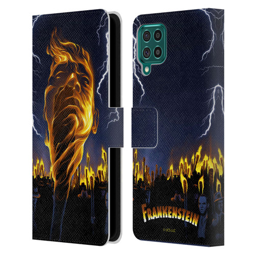 Universal Monsters Frankenstein Flame Leather Book Wallet Case Cover For Samsung Galaxy F62 (2021)
