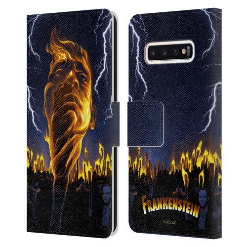 Universal Monsters Frankenstein Flame Leather Book Wallet Case Cover For Samsung Galaxy S10