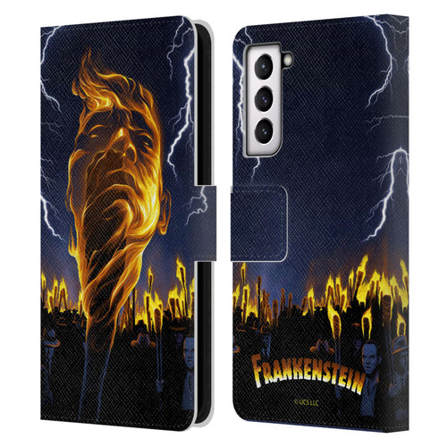 Universal Monsters Frankenstein Flame Leather Book Wallet Case Cover For Samsung Galaxy S21 5G