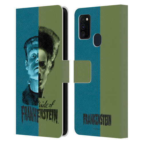 Universal Monsters Frankenstein Half Leather Book Wallet Case Cover For Samsung Galaxy M30s (2019)/M21 (2020)