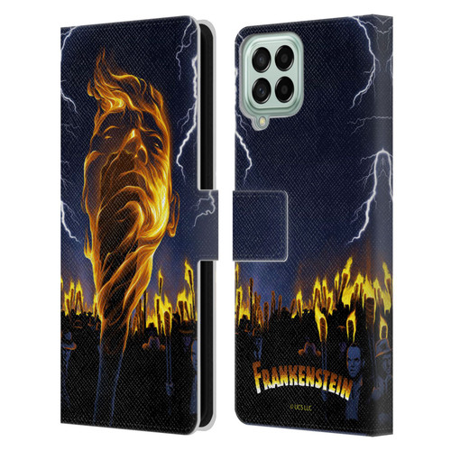 Universal Monsters Frankenstein Flame Leather Book Wallet Case Cover For Samsung Galaxy M33 (2022)