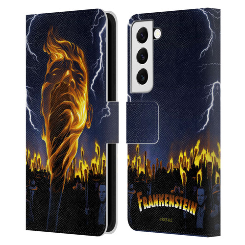 Universal Monsters Frankenstein Flame Leather Book Wallet Case Cover For Samsung Galaxy S22 5G