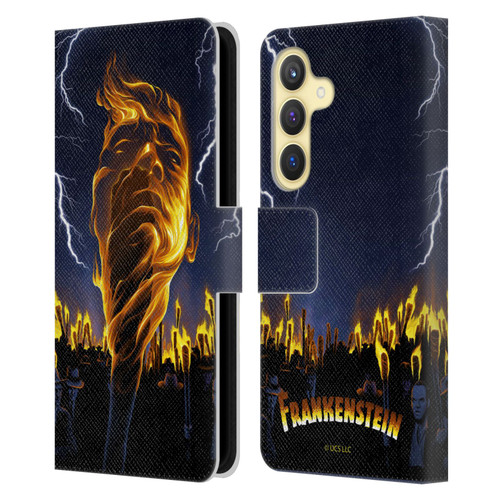 Universal Monsters Frankenstein Flame Leather Book Wallet Case Cover For Samsung Galaxy S24 5G