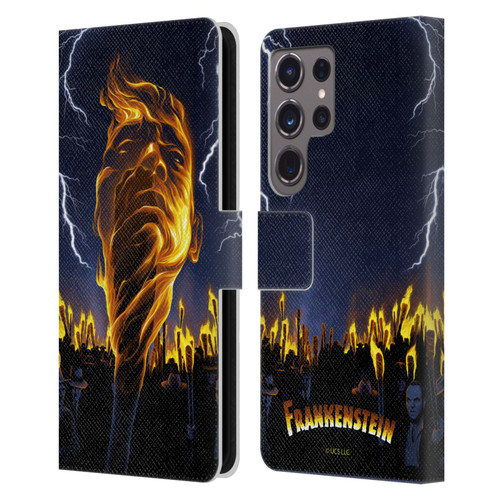 Universal Monsters Frankenstein Flame Leather Book Wallet Case Cover For Samsung Galaxy S24 Ultra 5G
