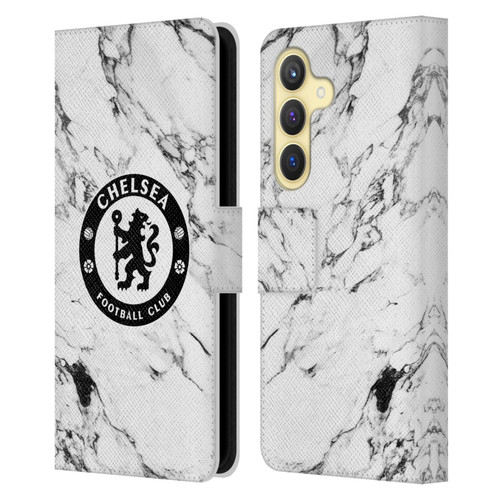 Chelsea Football Club Crest White Marble Leather Book Wallet Case Cover For Samsung Galaxy S24 5G