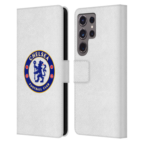 Chelsea Football Club Crest Plain White Leather Book Wallet Case Cover For Samsung Galaxy S24 Ultra 5G