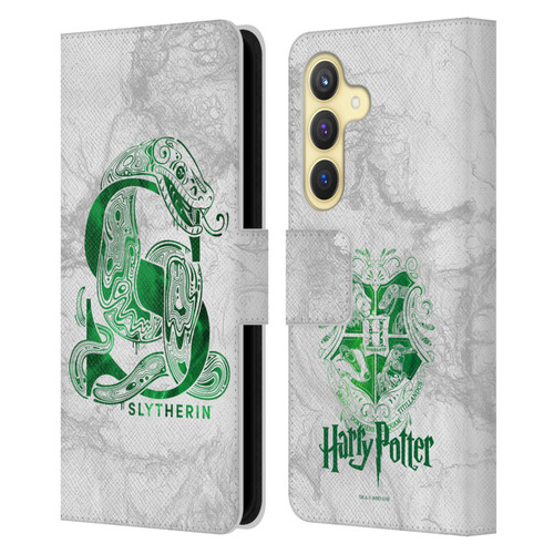 Harry Potter Deathly Hallows IX Slytherin Aguamenti Leather Book Wallet Case Cover For Samsung Galaxy S24 5G