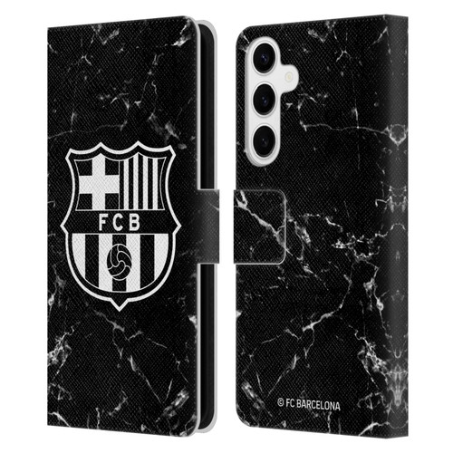 FC Barcelona Crest Patterns Black Marble Leather Book Wallet Case Cover For Samsung Galaxy S24+ 5G