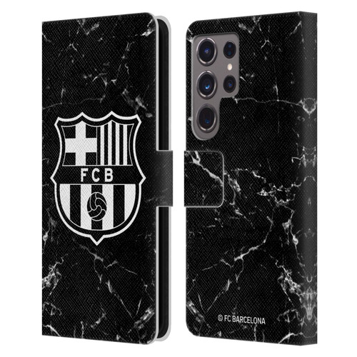 FC Barcelona Crest Patterns Black Marble Leather Book Wallet Case Cover For Samsung Galaxy S24 Ultra 5G