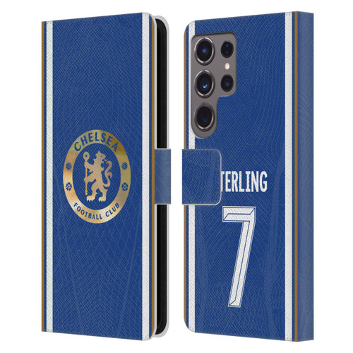 Chelsea Football Club 2023/24 Players Home Kit Raheem Sterling Leather Book Wallet Case Cover For Samsung Galaxy S24 Ultra 5G