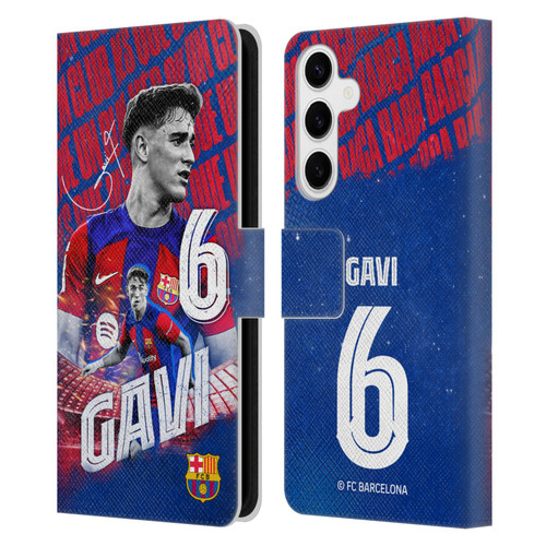 FC Barcelona 2023/24 First Team Gavi Leather Book Wallet Case Cover For Samsung Galaxy S24+ 5G
