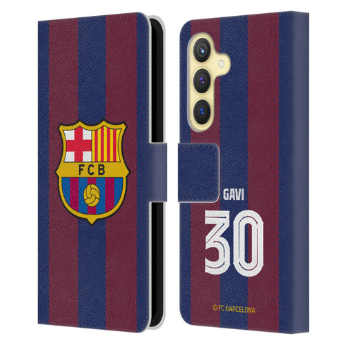 FC Barcelona 2023/24 Players Home Kit Gavi Leather Book Wallet Case Cover For Samsung Galaxy S24 5G