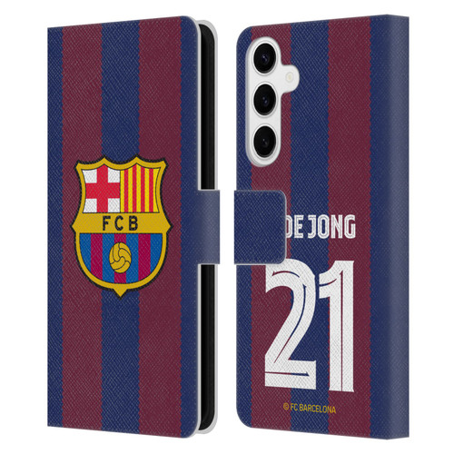 FC Barcelona 2023/24 Players Home Kit Frenkie de Jong Leather Book Wallet Case Cover For Samsung Galaxy S24+ 5G