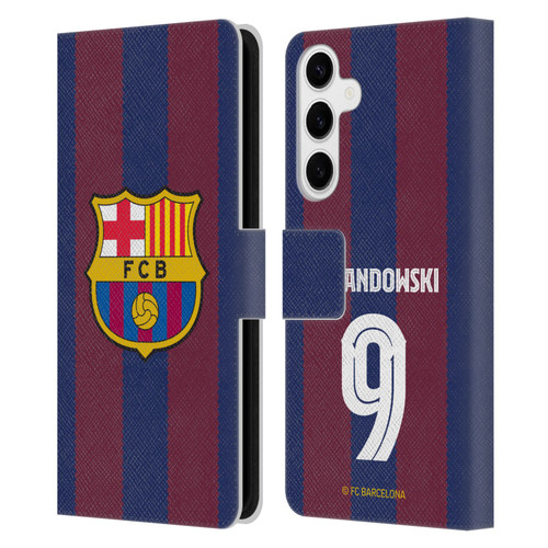 FC Barcelona 2023/24 Players Home Kit Robert Lewandowski Leather Book Wallet Case Cover For Samsung Galaxy S24+ 5G