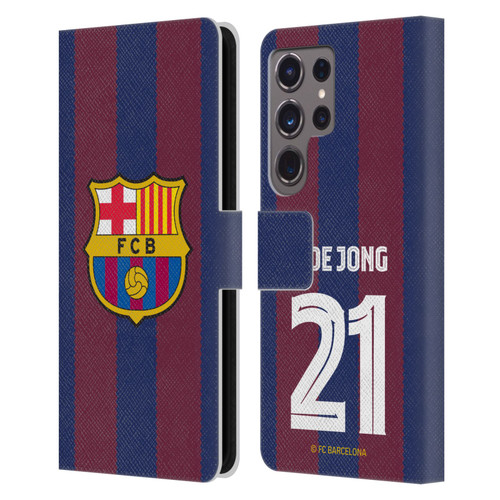 FC Barcelona 2023/24 Players Home Kit Frenkie de Jong Leather Book Wallet Case Cover For Samsung Galaxy S24 Ultra 5G