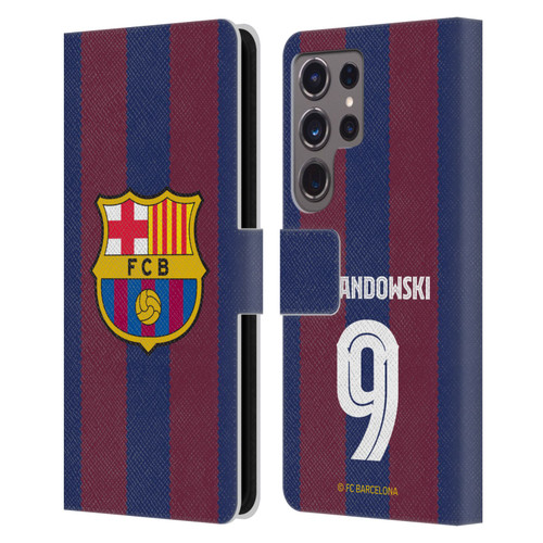 FC Barcelona 2023/24 Players Home Kit Robert Lewandowski Leather Book Wallet Case Cover For Samsung Galaxy S24 Ultra 5G