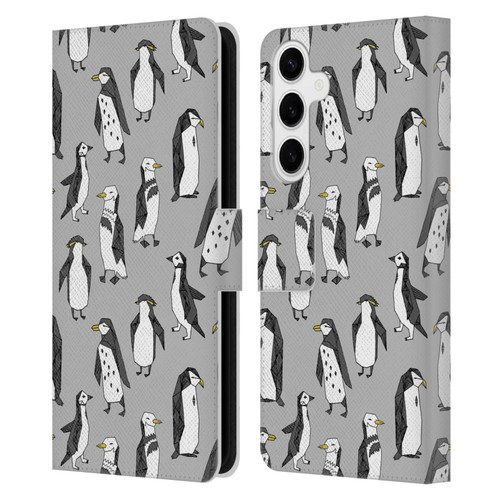 Andrea Lauren Design Birds Gray Penguins Leather Book Wallet Case Cover For Samsung Galaxy S24+ 5G