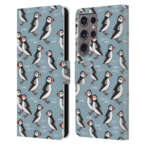 Andrea Lauren Design Birds Puffins Leather Book Wallet Case Cover For Samsung Galaxy S24 Ultra 5G
