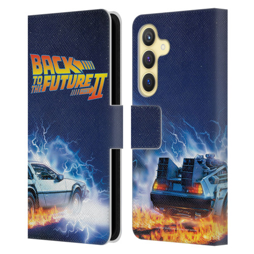 Back to the Future II Key Art Delorean Leather Book Wallet Case Cover For Samsung Galaxy S24 5G