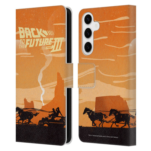 Back to the Future Movie III Car Silhouettes Car In Desert Leather Book Wallet Case Cover For Samsung Galaxy S24+ 5G