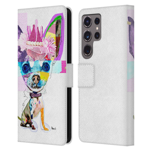 Michel Keck Animal Collage Chihuahua Leather Book Wallet Case Cover For Samsung Galaxy S24 Ultra 5G
