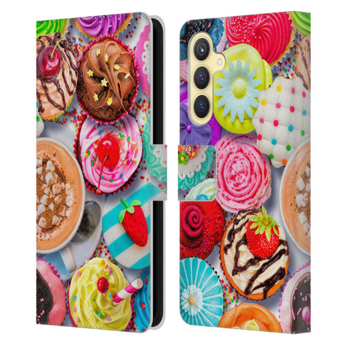 Aimee Stewart Colourful Sweets Cupcakes And Cocoa Leather Book Wallet Case Cover For Samsung Galaxy S23 FE 5G