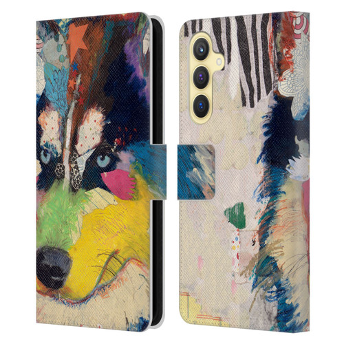 Michel Keck Dogs Husky Leather Book Wallet Case Cover For Samsung Galaxy S23 FE 5G