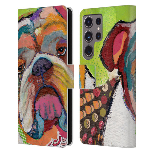 Michel Keck Dogs Bulldog Leather Book Wallet Case Cover For Samsung Galaxy S24 Ultra 5G