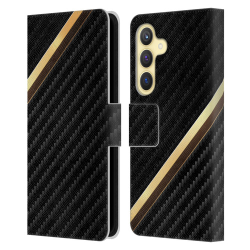 Alyn Spiller Carbon Fiber Gold Leather Book Wallet Case Cover For Samsung Galaxy S24 5G