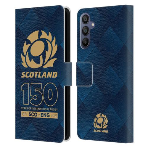 Scotland Rugby 150th Anniversary Halftone Leather Book Wallet Case Cover For Samsung Galaxy A15