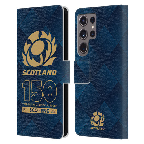 Scotland Rugby 150th Anniversary Halftone Leather Book Wallet Case Cover For Samsung Galaxy S24 Ultra 5G